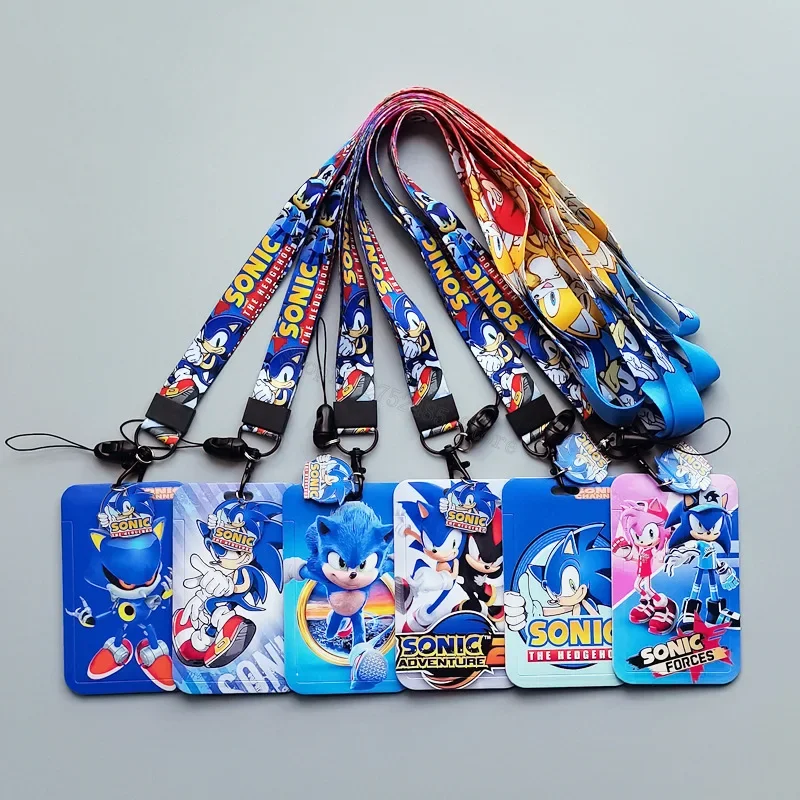 Cartoon Anime Sonics Card Holders Cute Student Cardholder with Mobile Phone Lanyard Credit Card Cover Bags Travel Accessories