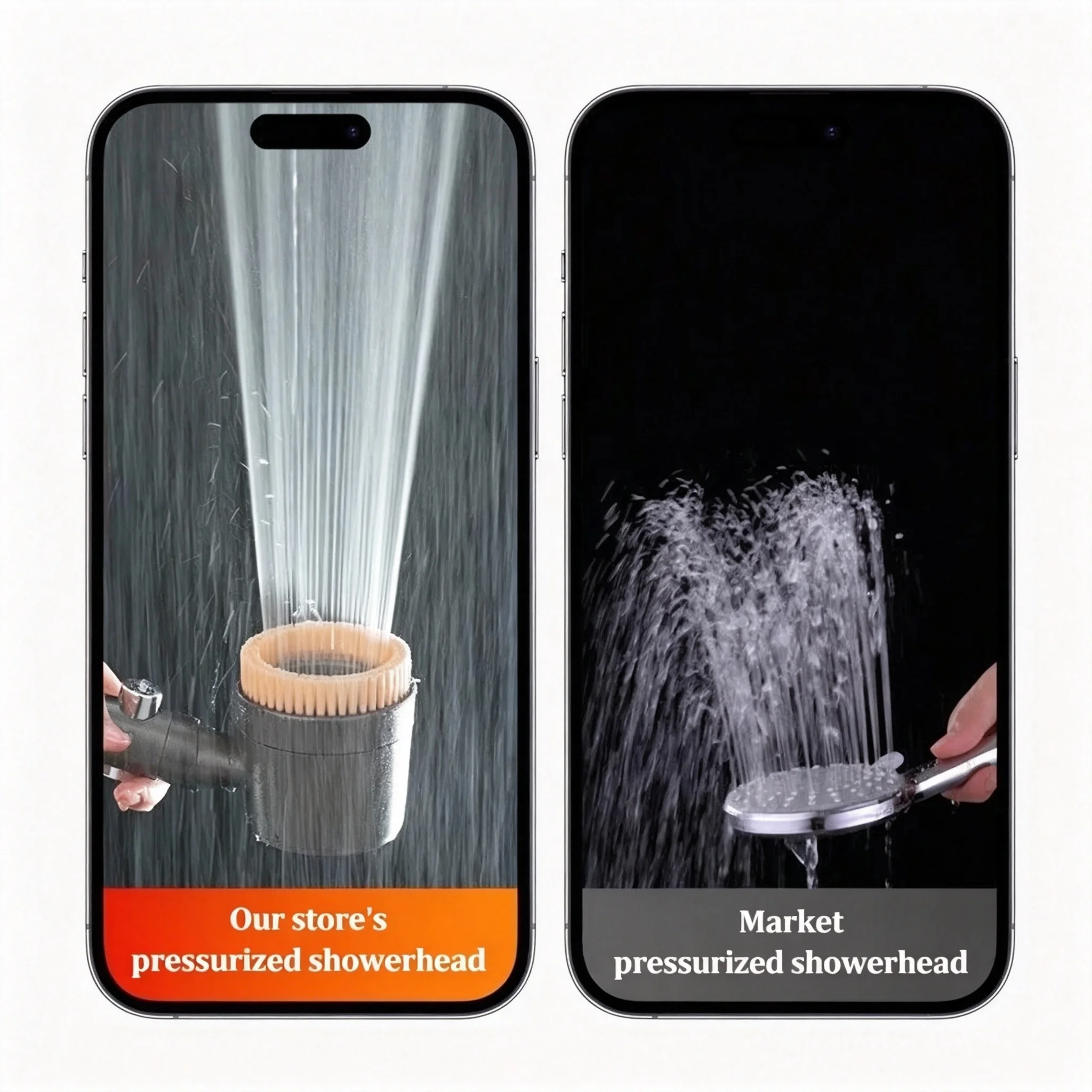 Pressurized Handheld Shower Head Nozzle with Massage Brush & Filter Hard Water Resistant Stop Switch for Deep Cleaning