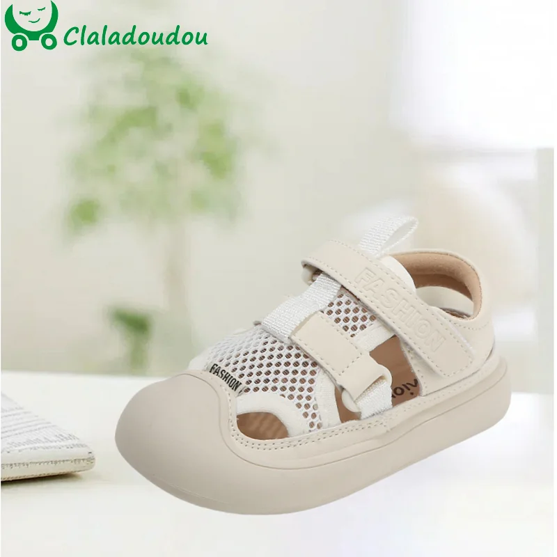 

Brand 1-6Years Kids Boys Sandals,Apricot Beige Mesh Breathable Beach Sandal, Closed Toe Soft Strap Girls Casual Walkers Shoes
