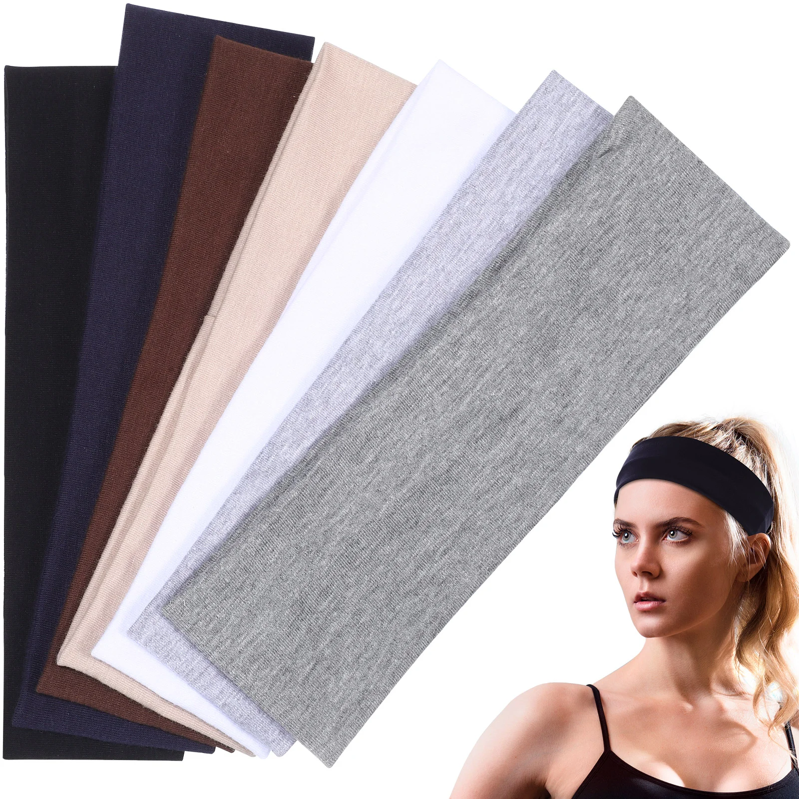 

7 Pcs Running Sports Antiperspirant Yoga Headband Miss Hair Bands Cotton Stretch Headbands