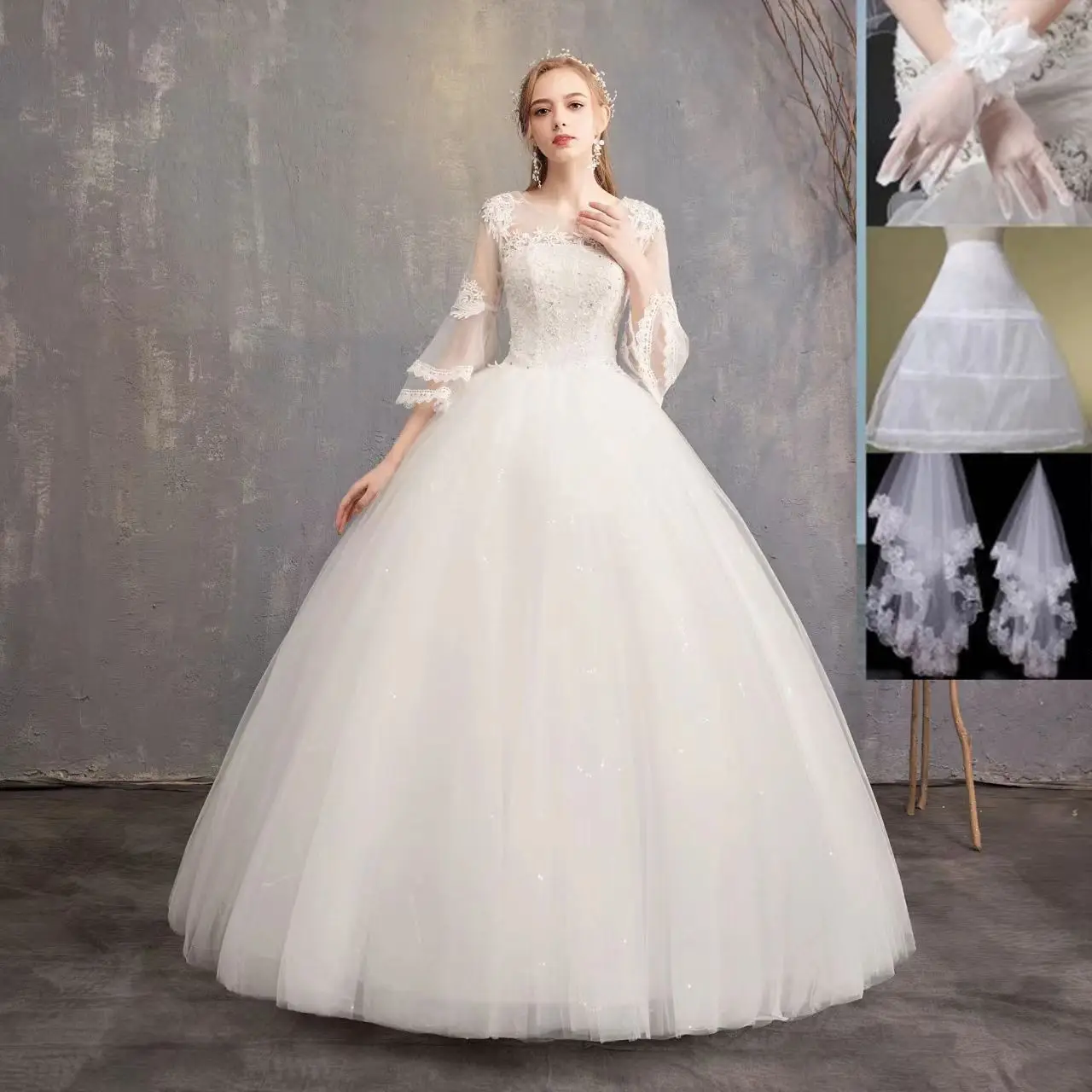 Elegant O-neck Appliques Illusion Lace Tulle Wedding Dresses 2025 Sweep Train Ball Gowns Bridal Gowns Vestido De Noiva