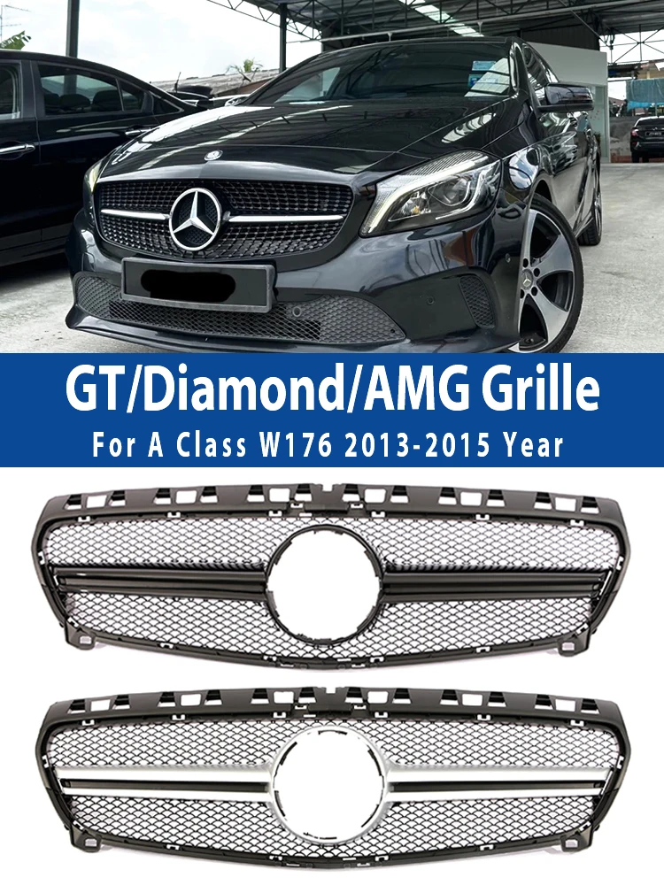 Front Grille Racing Grill Mesh Tuning Accessories For Mercedes A Class A45 W176 2013 -2015  A180 A200 A260 GT AMG Diamond Style