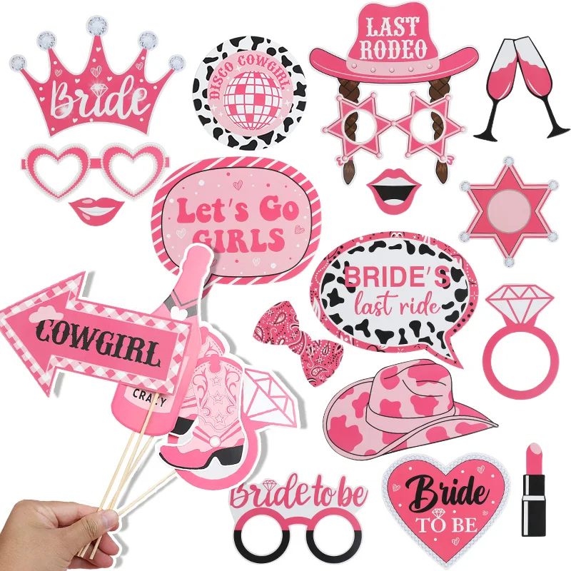 

﻿24Pcs/Set Bride To Be Party Photo Shoot Props Rose Gold Paper Handheld Photo Props DIY Masks Hat Glasses Photography Props﻿﻿﻿﻿﻿