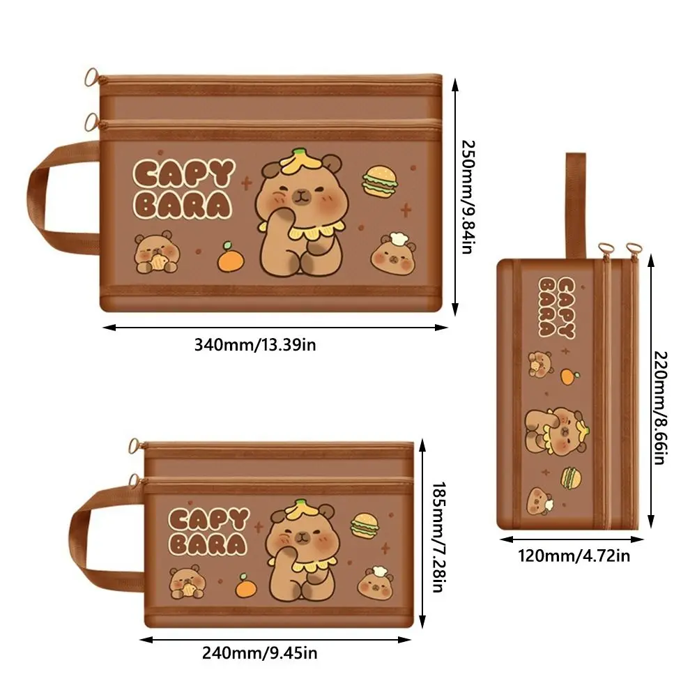 คุณภาพสูงตาข่าย Capybara กระเป๋าสีน้ําตาลเข้ม A4/A5/A6 ตาข่ายแบบพกพา Double Layer ปากกากระเป๋าโรงเรียนสํานักงาน