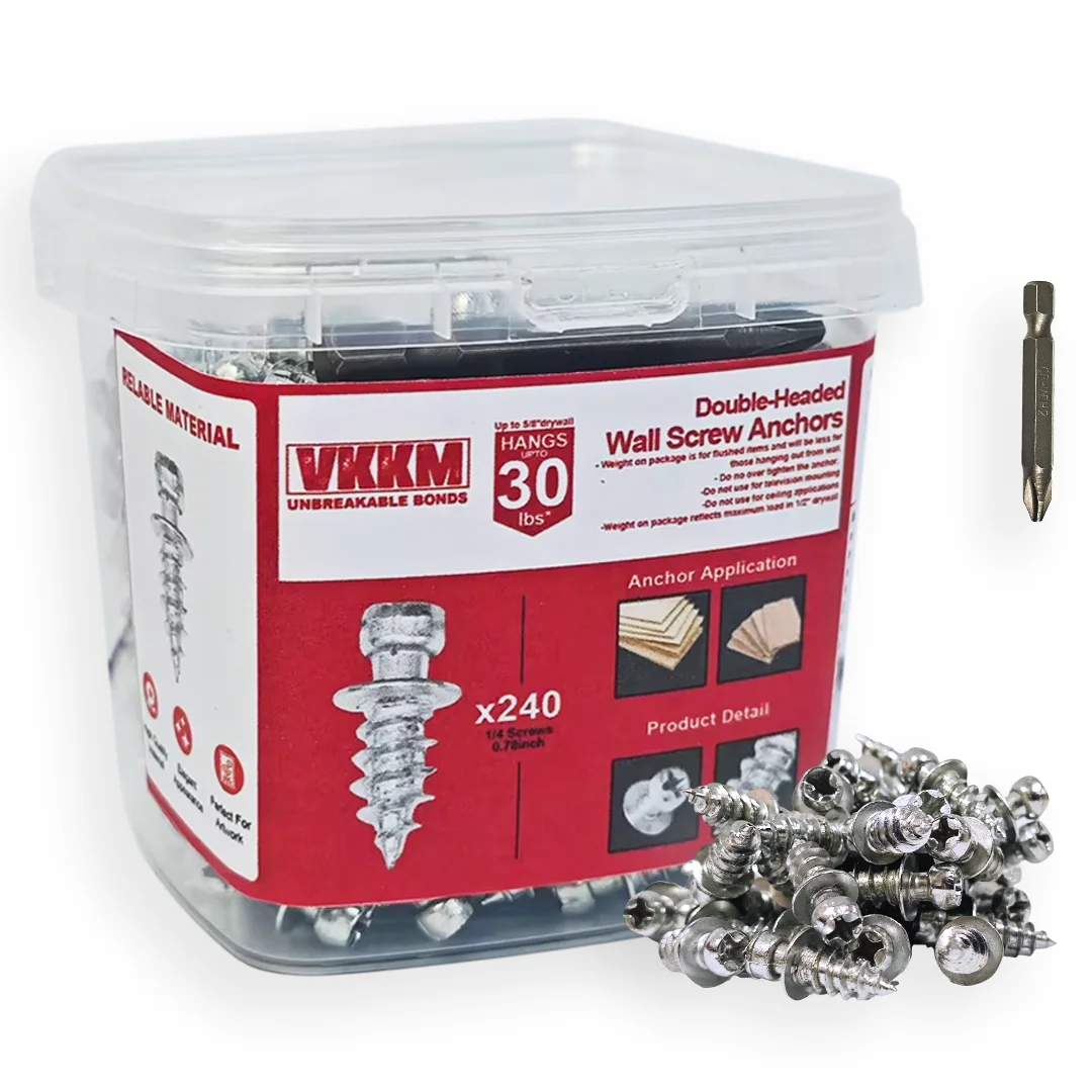 

120/240Pcs Double Head Wall Screws Anchor Picture Hooks - Heavy Duty Bear Claw Hanger Screws