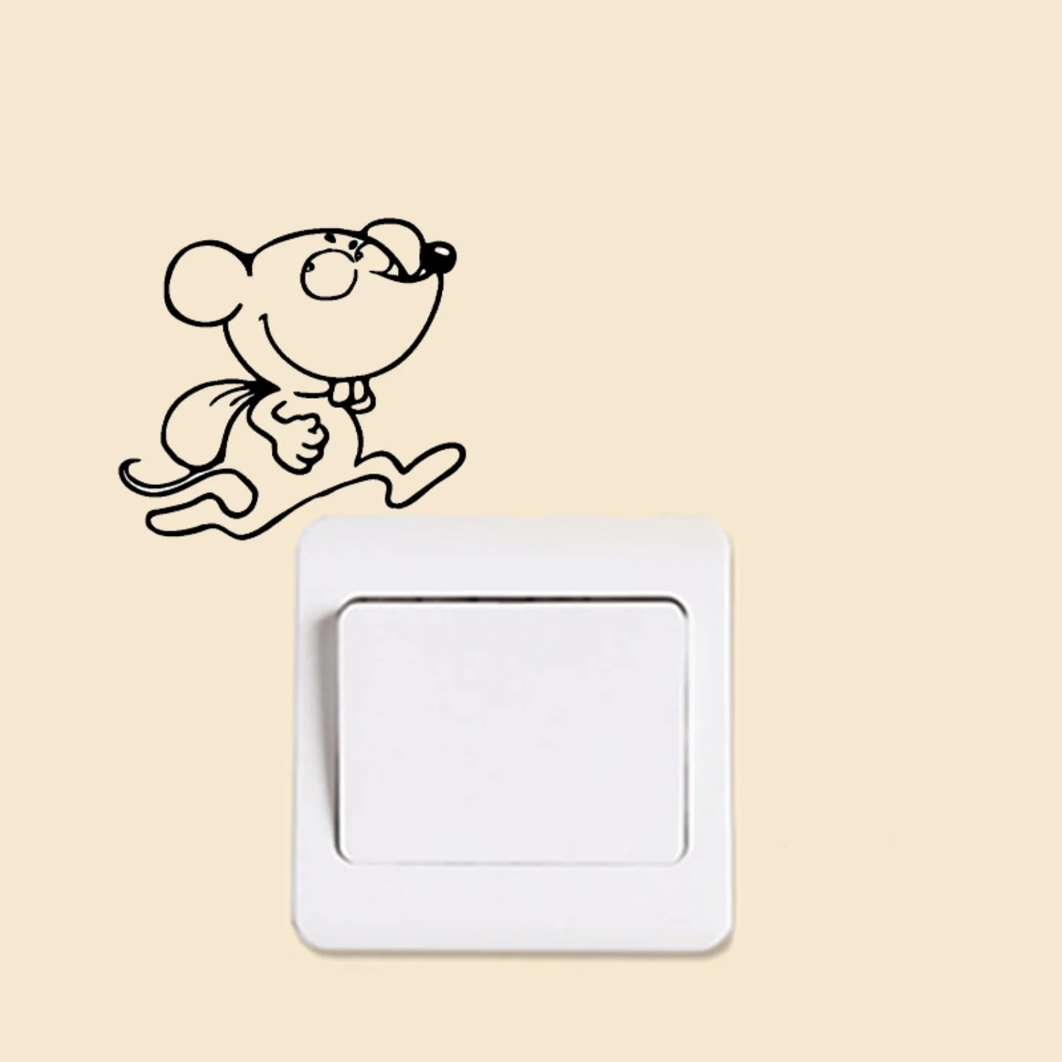 Cute Running Mouse Light Switch Sticker Removable Vinyl Wall Decal, Funny Hollow Mouse Silhouette Decor for Kids Bedroom Nursery