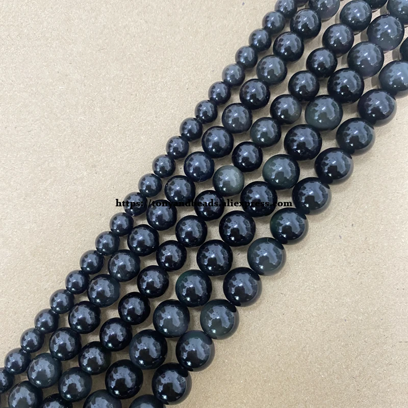 Natural Stone Black(Rainbow) Obsidian Round Loose Beads 15\