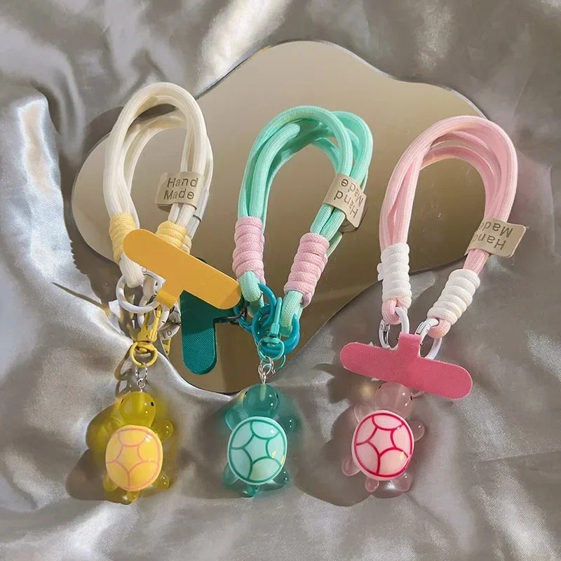 Universal Braided Mobile Phone Lanyard Strap Cartoon Turtle Hanging Chain Ring Cord with Patch Wrist Strap Cell Phone Detachable