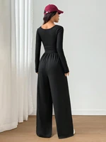 Women's Casual Solid Color Square Neck Long Sleeve A-Line Jumpsuit Pleating Wide Leg Loose Mopping Jumpsuit Spring/Fall 2026 - Image 2