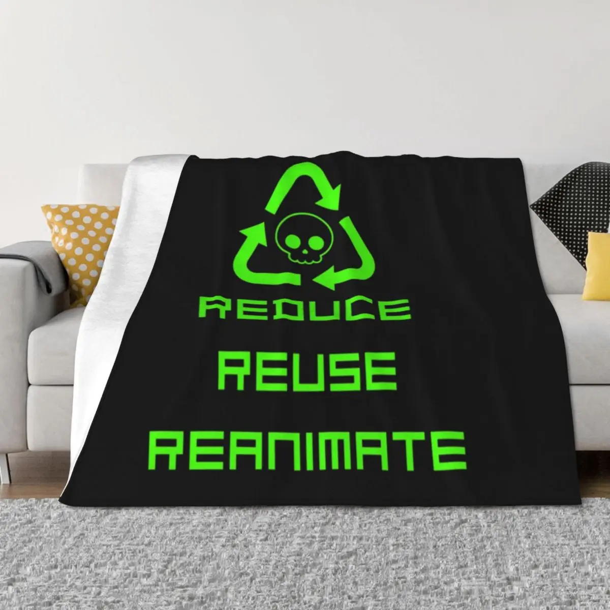 

Necron-Mancy Reduce Reuse Reanimate Throw Blanket Shaggy Camping Comforter Blankets