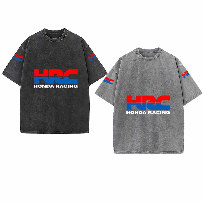 

2026 Honda Washed Vintage T-Shirts Street Hip Hop Retro Punk T Shirt Harajuku Casual Cotton Short Sleeve Acid Wash TShirts tops
