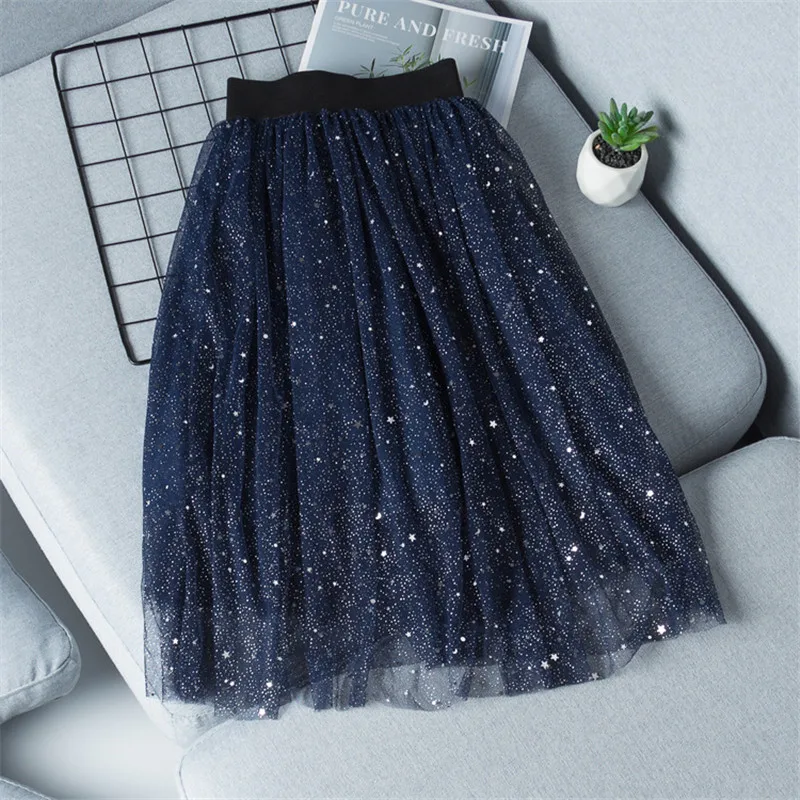 Girls Skirt Spring/Summer Fashion Kids Starry Sky Sequins Long Skirt Purple/Navy For Children 4 6 8 10 12 14 Year Wear