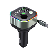 Retractable Cable with PD65W Fast Charging Lossless Music U Drive Playback 12V/24V FM Transmitter Car Bluetooth 5.4 MP3 Player