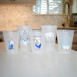 Full Color Frost-Flex Cups, Wedding Crest Frosted Plastic Cups, Custom Logo Shatterproof Cups, Personalized Party Cups, Party Fa