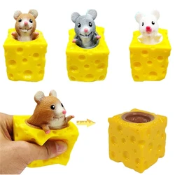 3PCS Animal Squishes Toys with Cheese Cup Cute Mice Squeeze Toys for Kids Fidget Toys for Adults Anxiety ADHD Stress Relief Toy