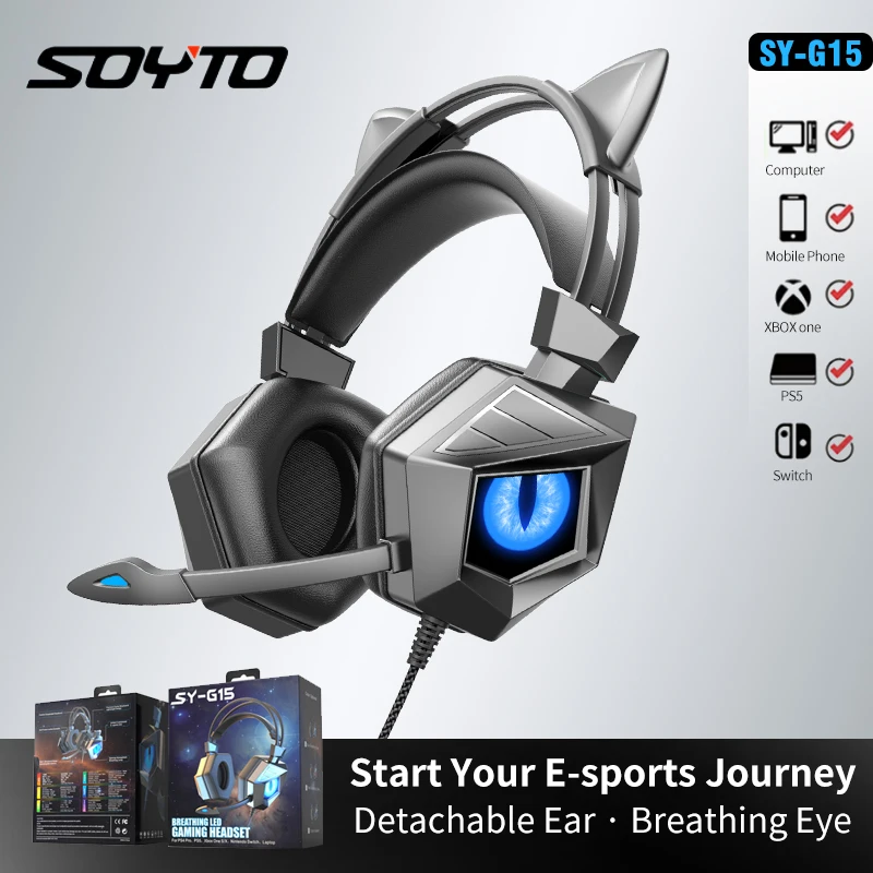 

Игровая гарнитура для ноутбука PS4/5 Xbox One PSP, с микрофоном с шумоподавлением, стерео объемным звуком, регулировкой высокой громкости, светодиодной подсветкой, подарки