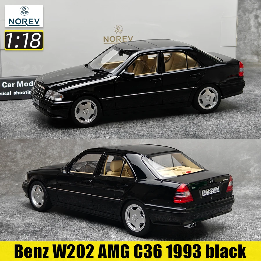 NOREV diecast model 1:18 VOOR Benz C-Klasse W202 C200 1997 zwart Benz W202 AMG C36 1993 zwarte auto model collectie
