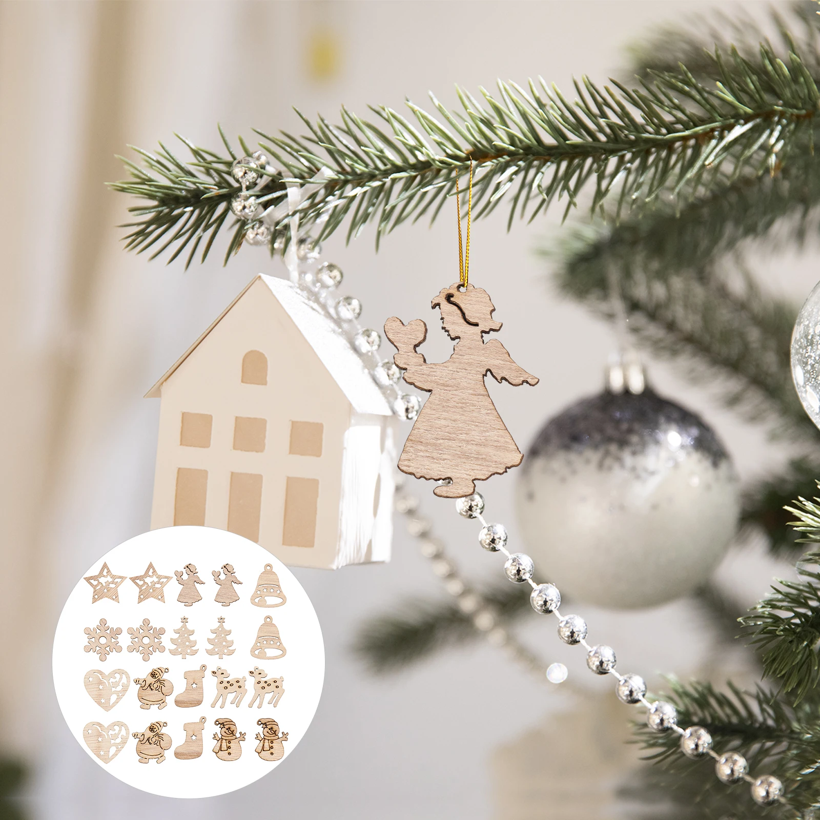 

100pcs Wooden Decorations Creative Christmas Tree DIY Pendant Xmas Ornament Craft Supplies Sewing Accessories Lightweight