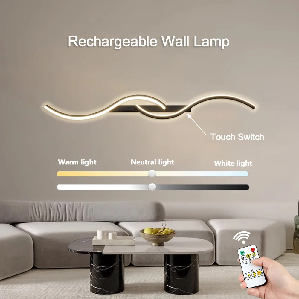 

LED Rechargeable Wall Lamp 60/80CM Wiring-free Dimmable For Living Room Bedroom Corridor Cloakroom Study Lighting Fixtures
