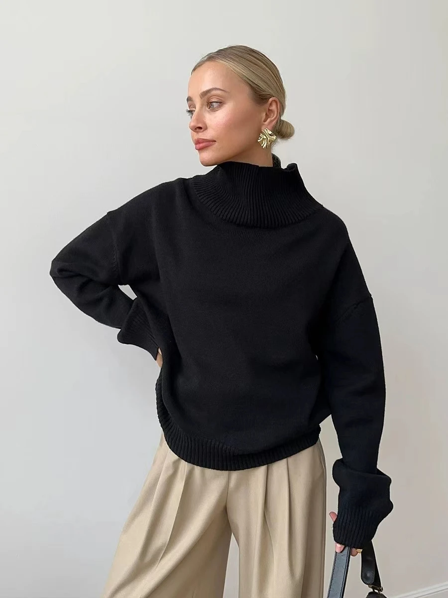 Loose High Ne Pure Color Knitted Sweater Autumn Winter New Sle Women's Faion Straight Cut Long Sve Crew Ne Sweater