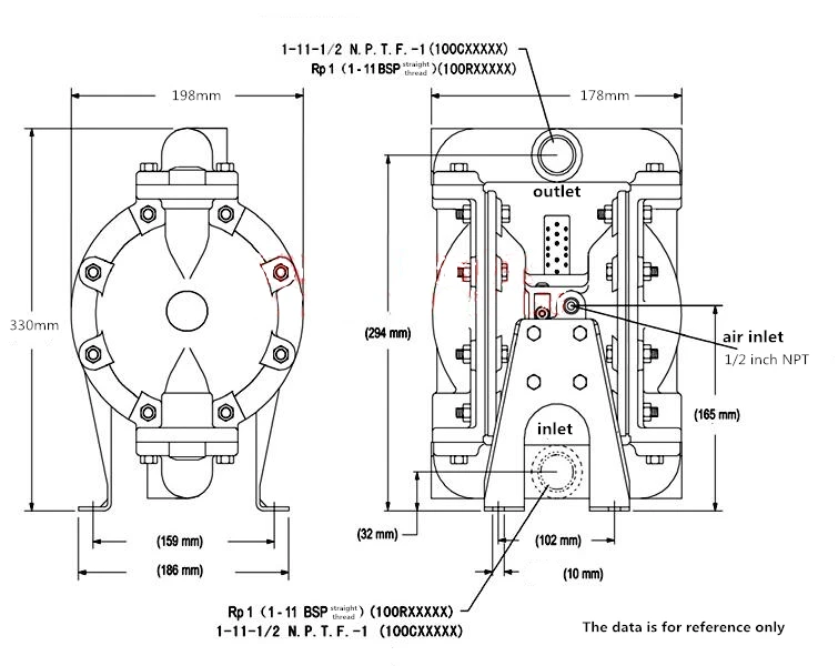 35GPM تعمل بالهواء المضغوط مضخة مزدوجة الحجاب الحاجز QBY3-25APP الألومنيوم Luft Betriebene مضخة مع 1 "مدخل ومخرج
