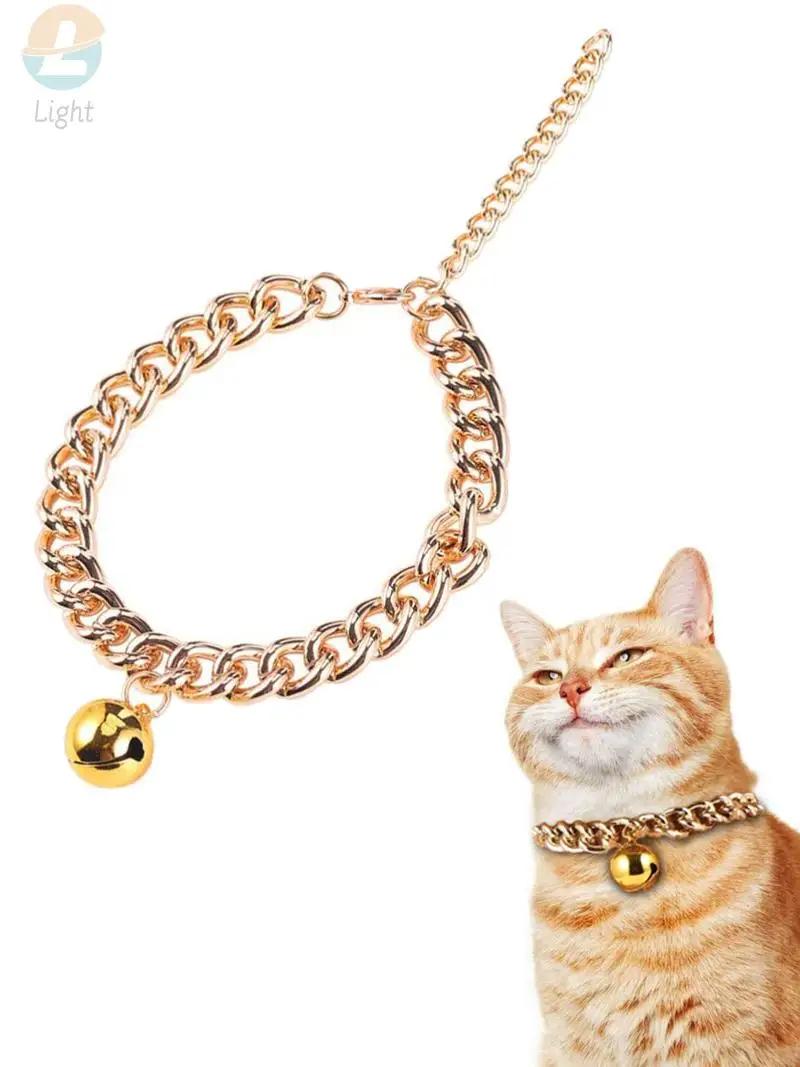 Dog Chain Collar Metal Aluminum Dog Necklace Collars Pet Neck Chain Collar With Bell For Small Dogs Cats Gold Silver