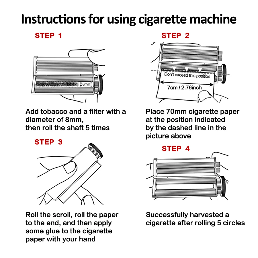 Brass Hand Cigarette Rolling Machine, Compatible with 6mm Cigarette Holders and 70mm Rolling Papers, Portable Cigarette Roller view 6
