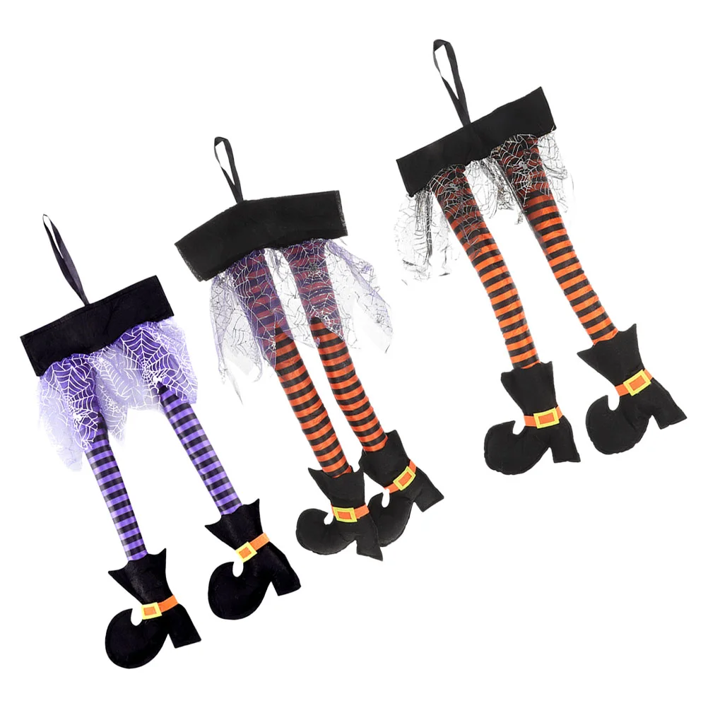 3 Pcs Witches Legs Halloween Wreaths Ornament Clothes Rack Home Decoration Coat Hanger Hanging for Crafts