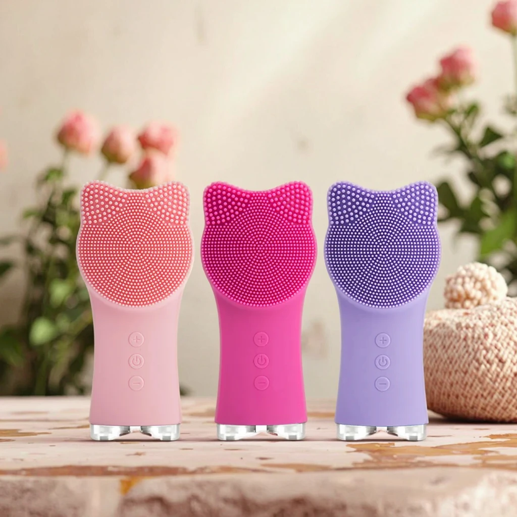 Gentle Silicone Electric Facial Massage Cleansing Brush - UK EU Plug for Daily Home Skincare