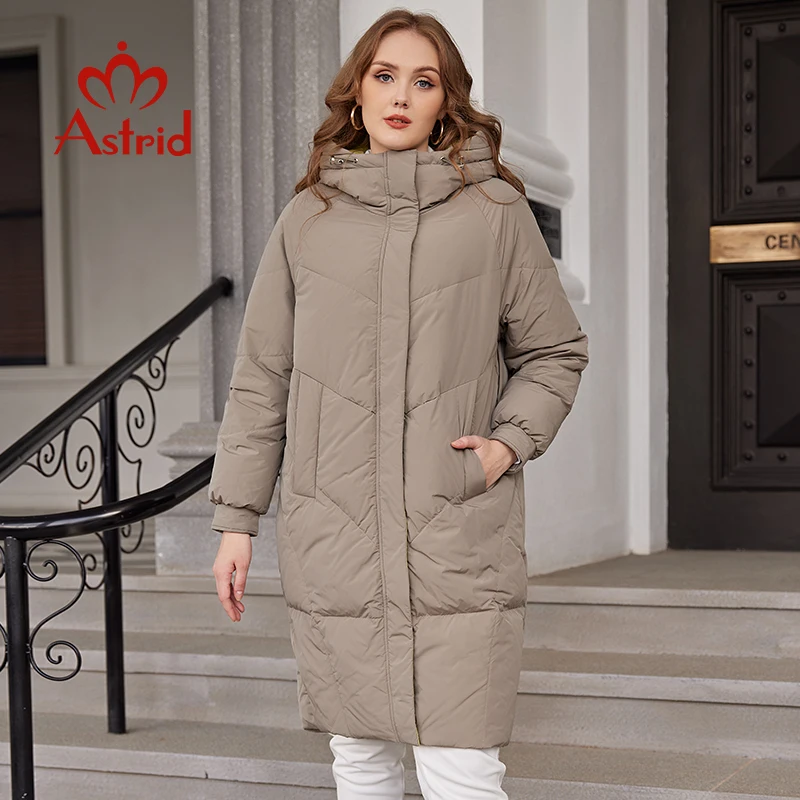 

Astrid Winter Down Jacket Women 2022 Casual Oversize Coat Long Fashion Stitching Hooded Thick Women's Parka Female Clothing