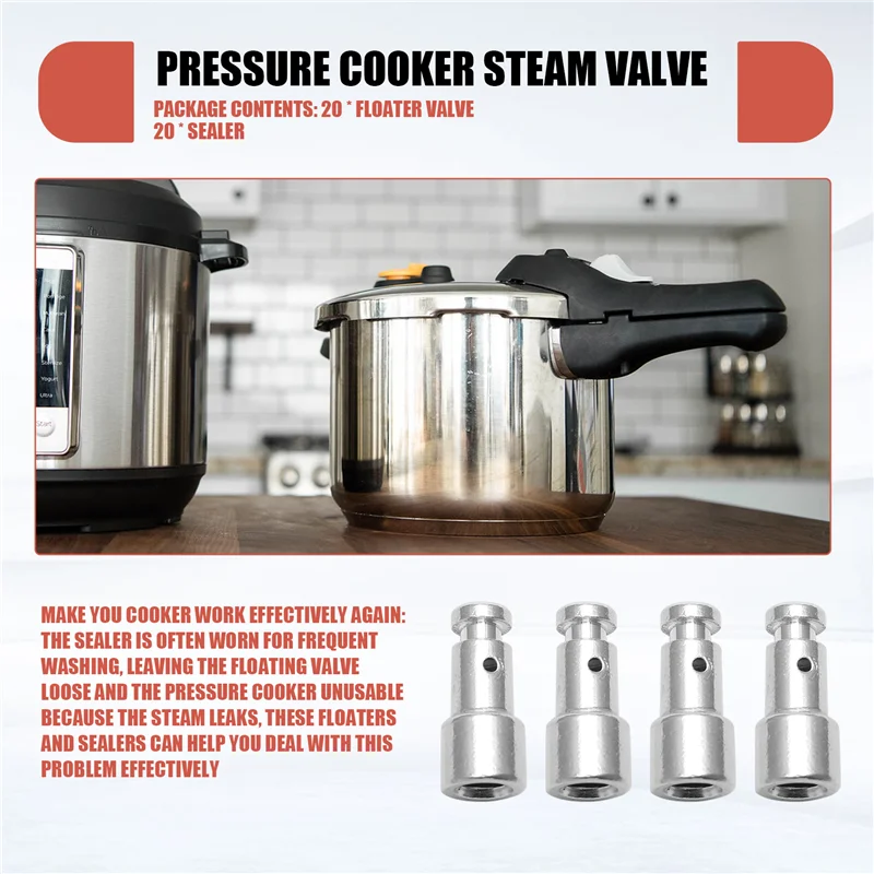 B47B-20 Pack Pressure Cooker Steam Valve Universal Replacement Floater And Sealer For Pressure Cooker XL, YBD60-100, PPC780, PPC