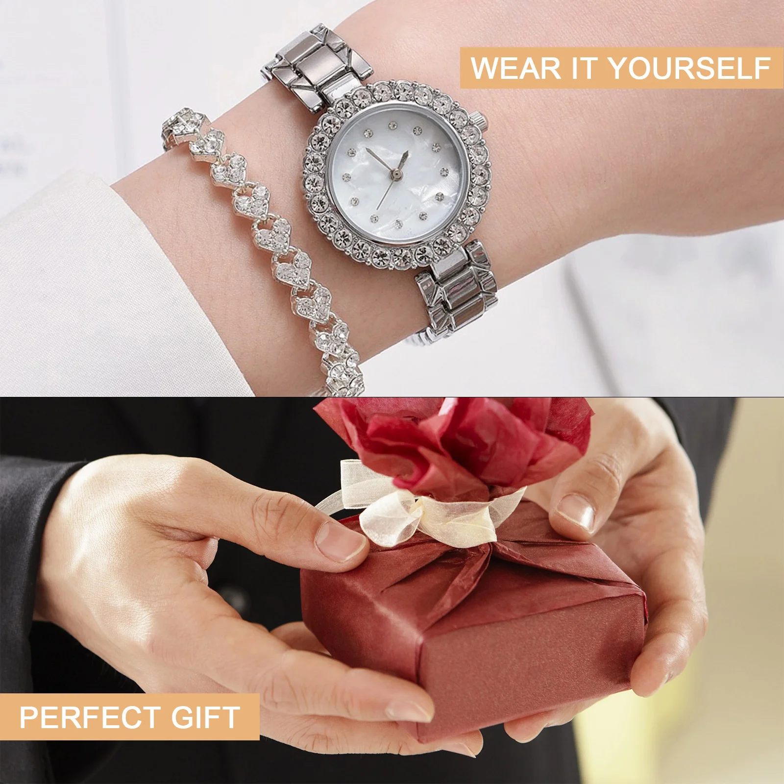 

1Set Diamond Watch Bracelet Set Creative Temperament Gift Wristwatch Bangle for Women Elegant Wristwatch Bracelet Combination