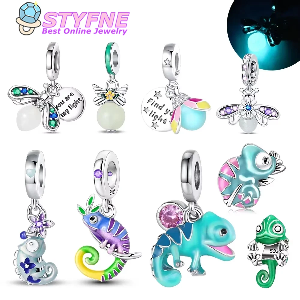 

Exquisite Original Bracelets DIY Jewelry Gift Charm Beads 925 Sterling Silver Color Fireflies Chameleon Butterfly Luminous Beads