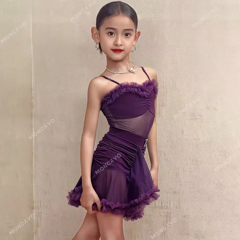 ملابس الممارسة اللاتينية رومبا تشا تشا سامبا السالسا فستان الرقص اللاتيني الفتيات قاعة الرقص فستان قياسي للأطفال أداء الرقص #4