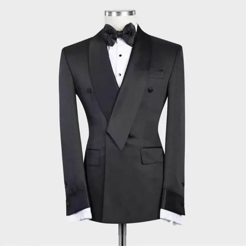 

Special Shawl Lapel Double Breasted Black 2 Piece Jacket Pants Male Clothing Regular Length Luxury Prom Party Men's Suits Blazer