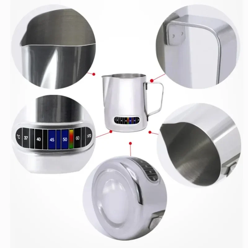 350mL Stainless Steel Milk Frothing Pitcher Temperature Display Milk Frother Pitcher Jug Cup for Latte Art Barista Kitchen