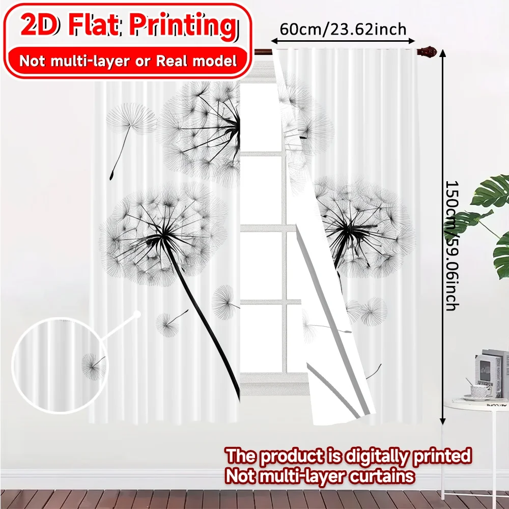 2D FLAT PRINTING 2pcs Curtains (Without Rod) Dandelion Window Curtains Modern Fashionable Curtainments during the Valentine is
