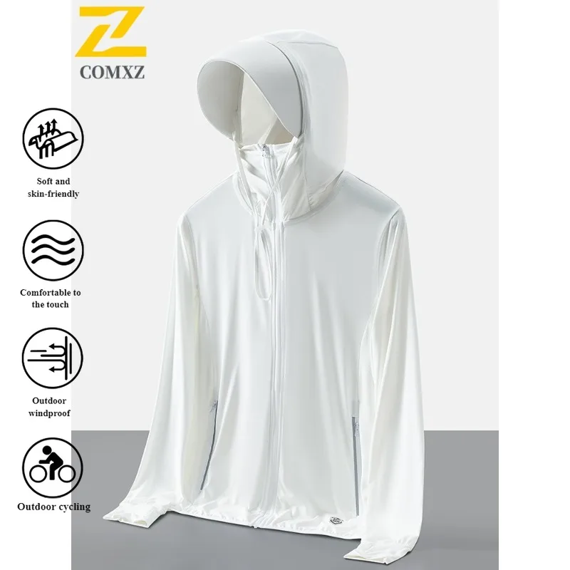 سترة بقلنسوة صيفية للحماية من الأشعة فوق البنفسجية للزوجين بعامل حماية من الأشعة فوق البنفسجية 50 + معطف جلد مع غطاء رأس أنيق قابل للفصل للرياضات الخارجية ملابس واقية من الشمس #3