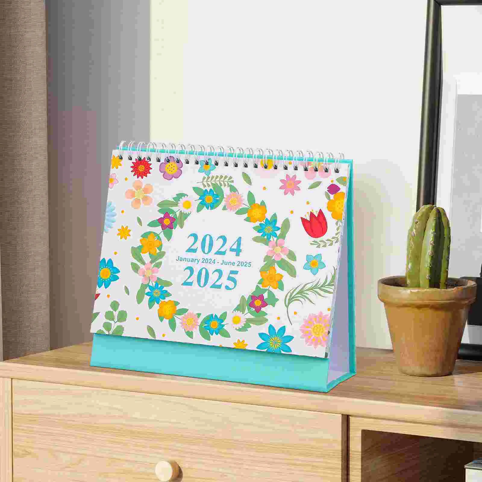 2024 English Creative Simple Desk Calendar 18 Months and 365 Days Countdown (spring Flowers Are Blooming) Desktop Small Decor