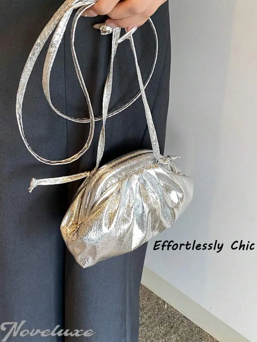 

Elegant Pleated Shell Clutch Bag With Chain Strap For Women