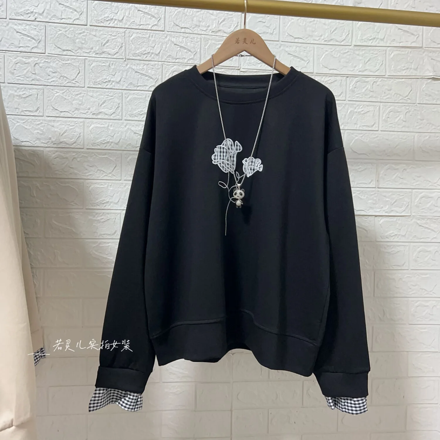 أزياء المرأة فضفاضة تي شيرت كم طويل جولة الرقبة بالإضافة إلى حجم سليم صالح الأعلى