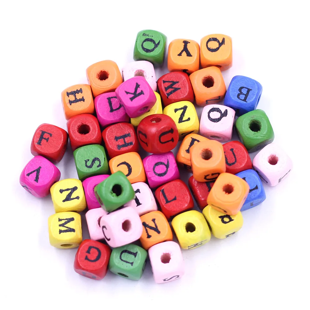 4500Pcs Mixed Colorful Cube Alphabet Letters Wood Spacer Beads Wooden DIY Jewelry Making Component 10x9mm