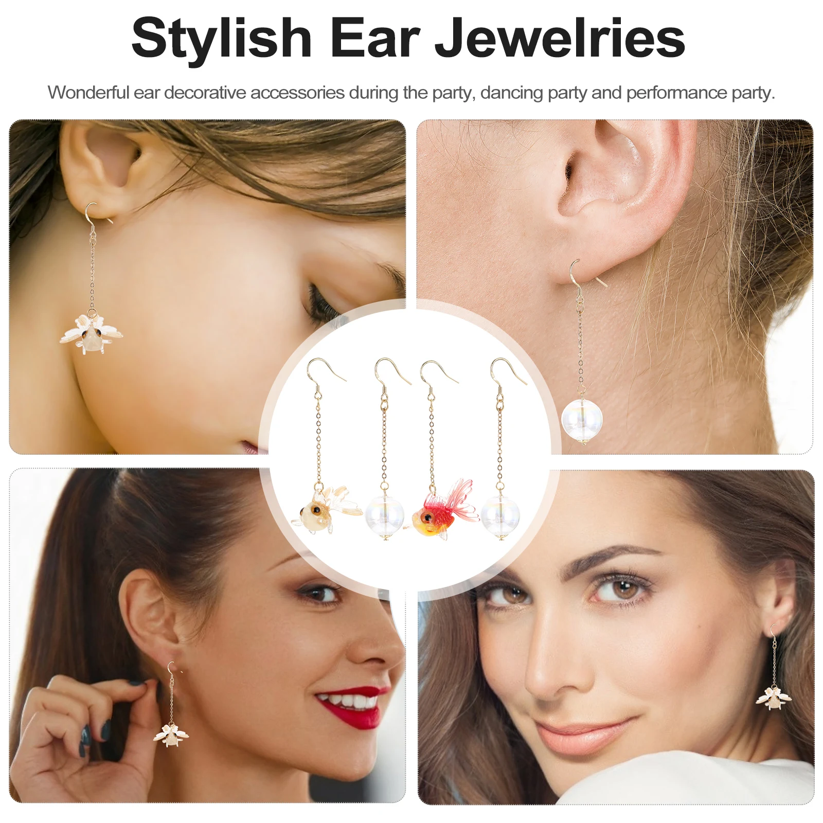 

2 Pairs Ear Clip Asymmetrical Earrings Bubbles Are Glass Dangle Drop