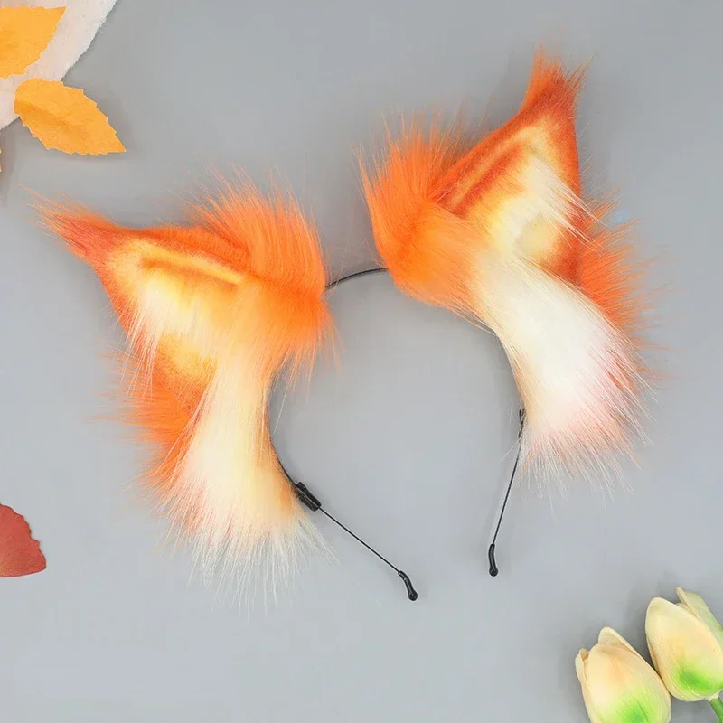 Peluche loup chat oreilles bandeau fourrure fausse fourrure oreille bandeaux moelleux Animal renard cheveux cerceau Cosplay beaux accessoires de cheveux réalistes