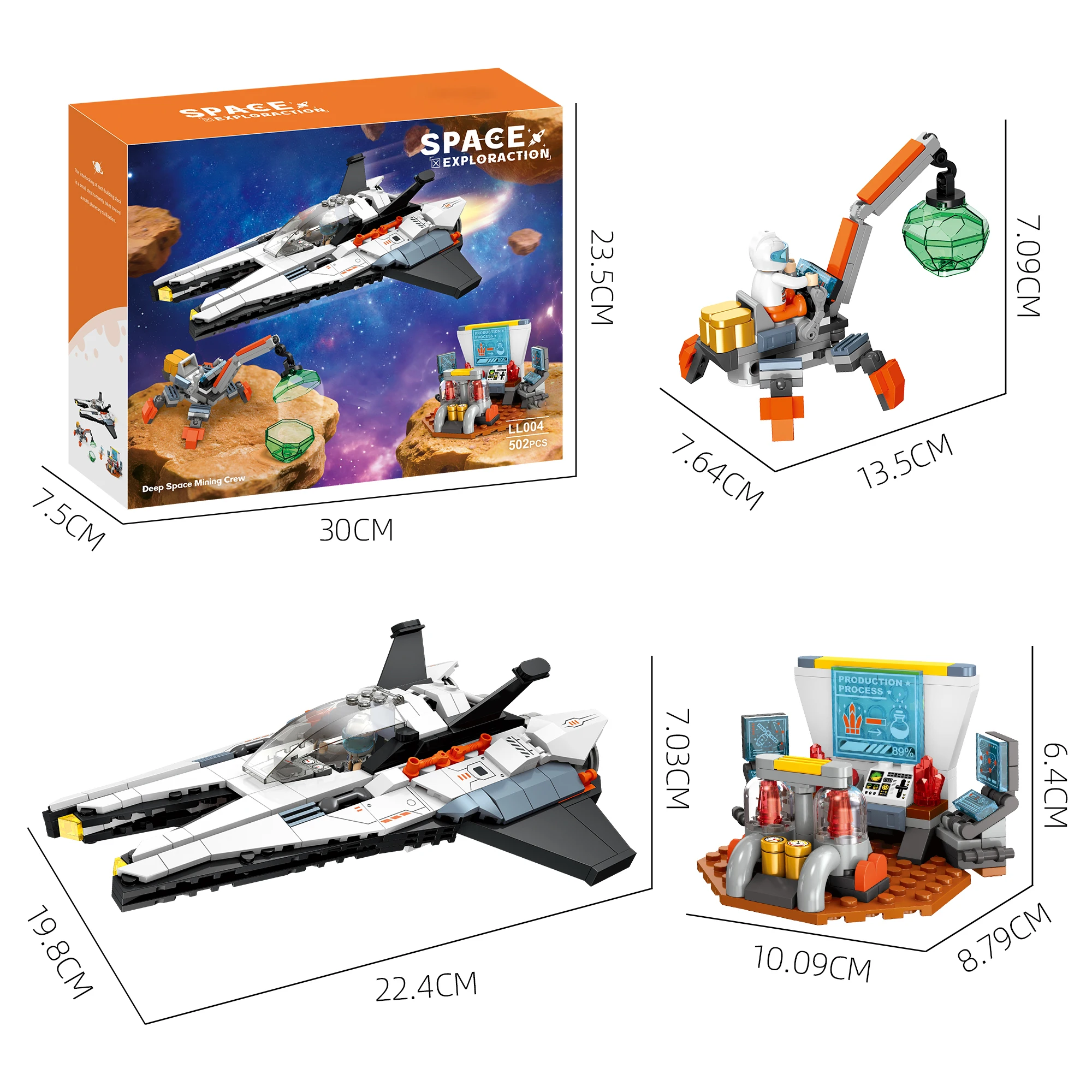 Base espacial modular para minería, bloques de construcción de robots espaciales, mecha de refinación de minerales de ciencia ficción, figura de astronauta, juguete DIY, regalo para niño