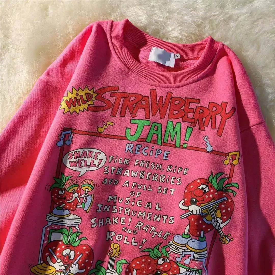 Sudadera con estampado de letras de dibujos animados para adolescentes, ropa de calle Vintage Kawaii rosa roja, Tops de moda, ropa informal de