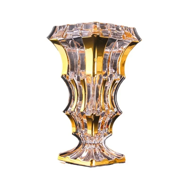Crystal glass vase, stylish and simple flower arrangement ornament gold-painted vase