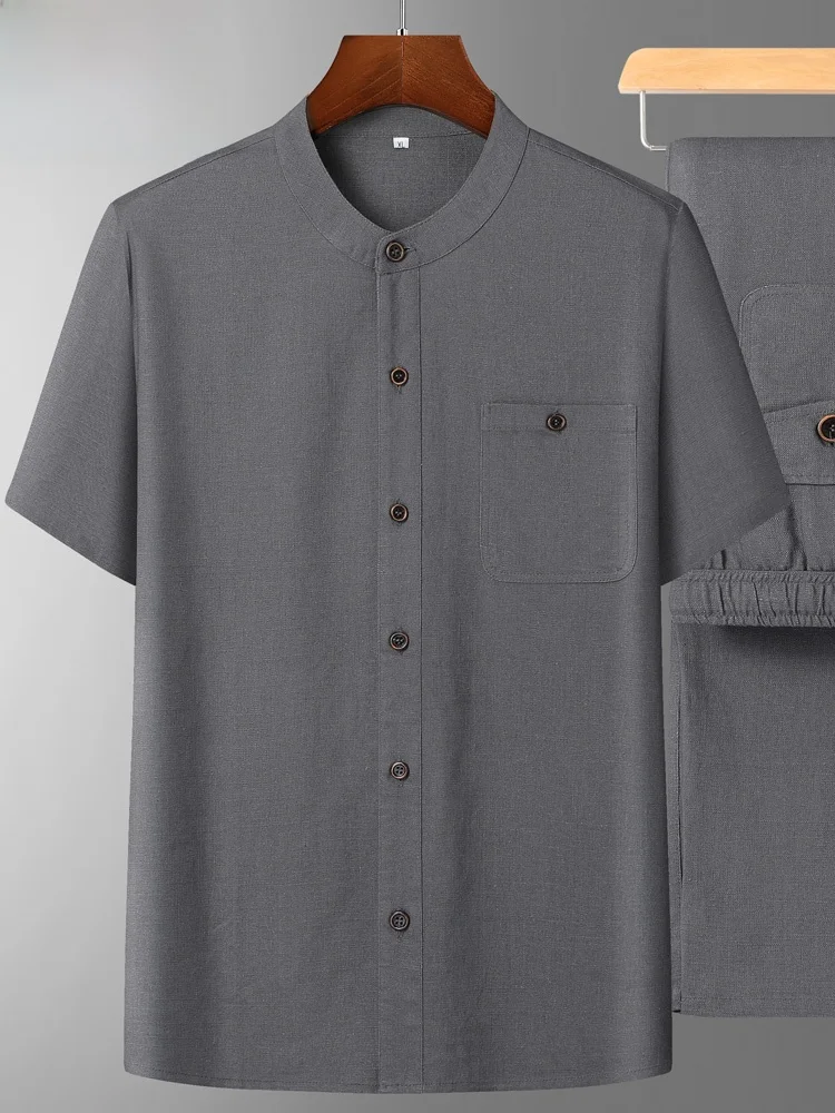 ensemble-fin-a-manches-courtes-en-coton-et-lin-style-pierre-cardin-pour-homme-–-vetements-decontractes-d'ete-confortables-et-respirants-pour-papa