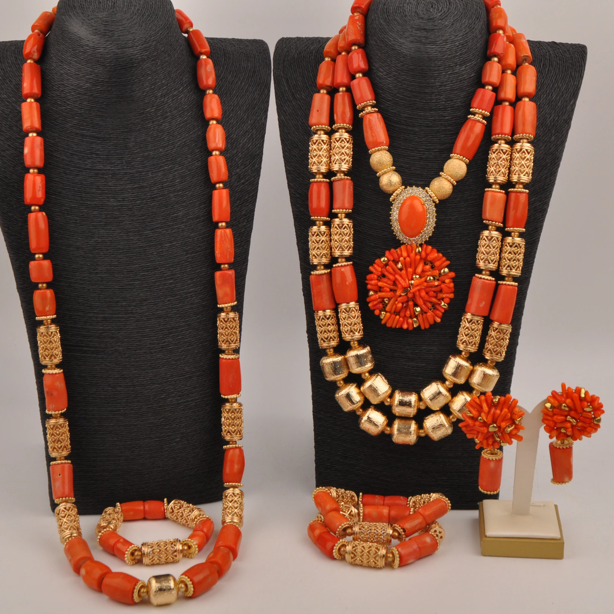 

Orange coral bead Nigerian wedding jewelry African Bridal Jewelry Sets