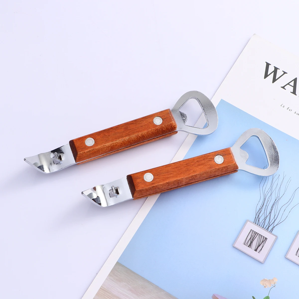 

3 Pcs Opener Can Punching Household Stainless Steel Wood Handle Beer Party Supplies Kitchen Household Bottle Opener Bar Tools